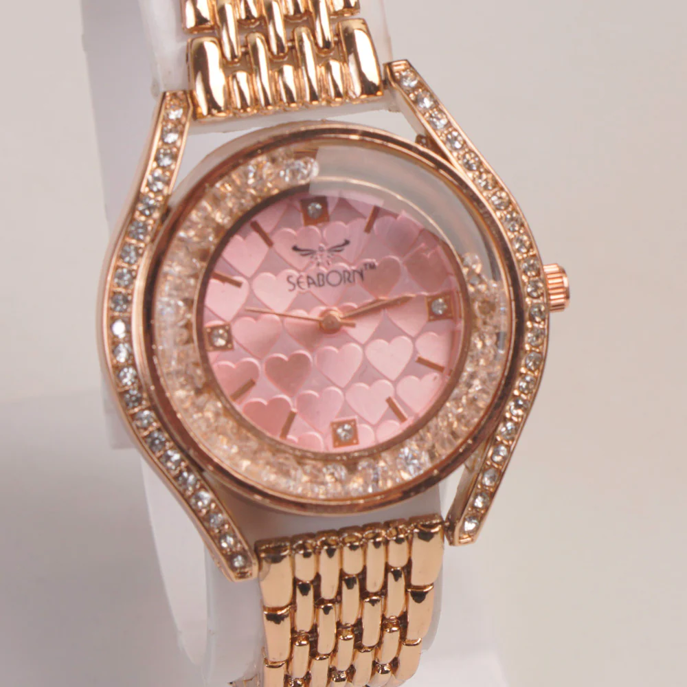 Woman Rosegold Chain Watch Pink Dial