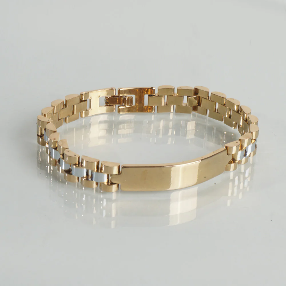 Two Tone Golden & Silver Chain Bracelet For Men 10mm