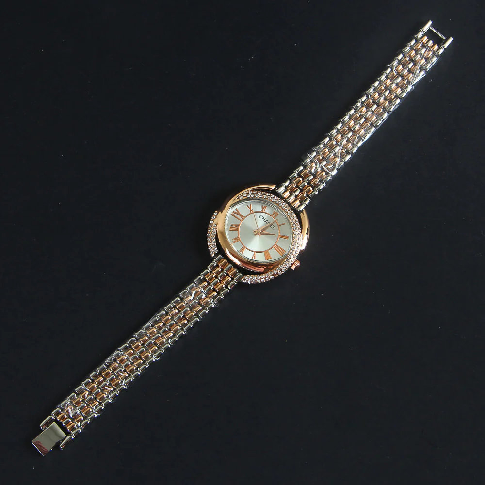 Two Tone Women Chain Wrist Watch Rosegold Silver C