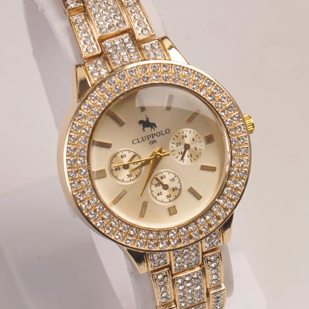 Woman Golden Chain Watch Golden Dial