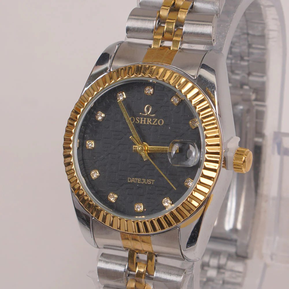 Two Tone Woman Silver Chain Watch Black Dial