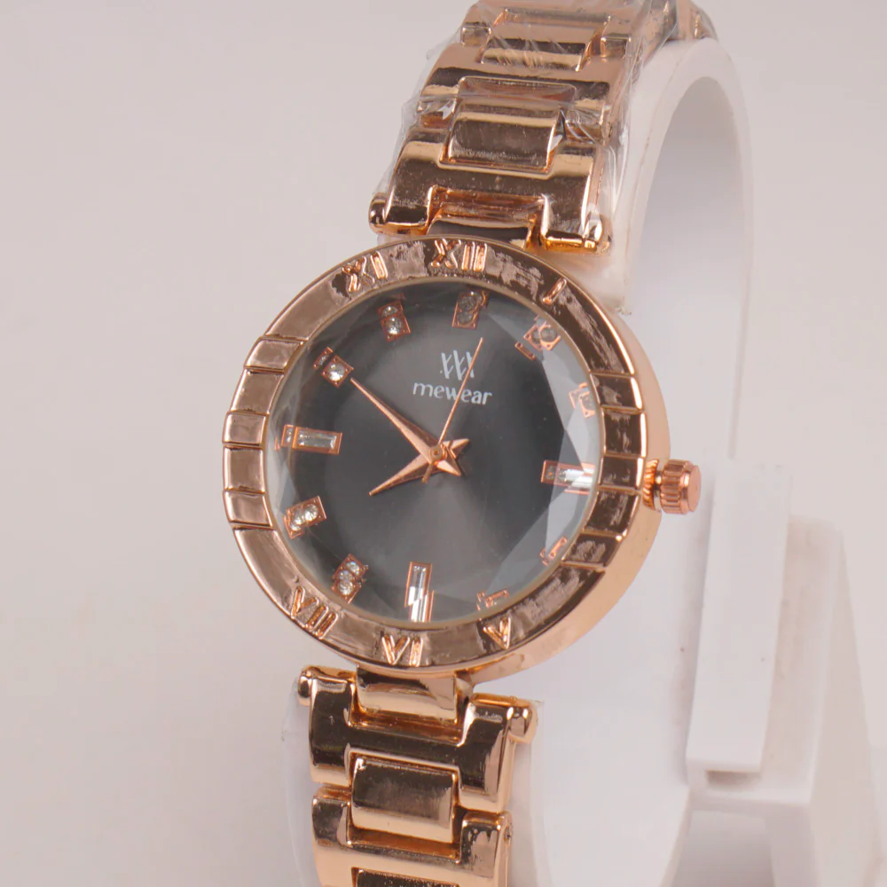 Woman Rosegold Chain Watch Black