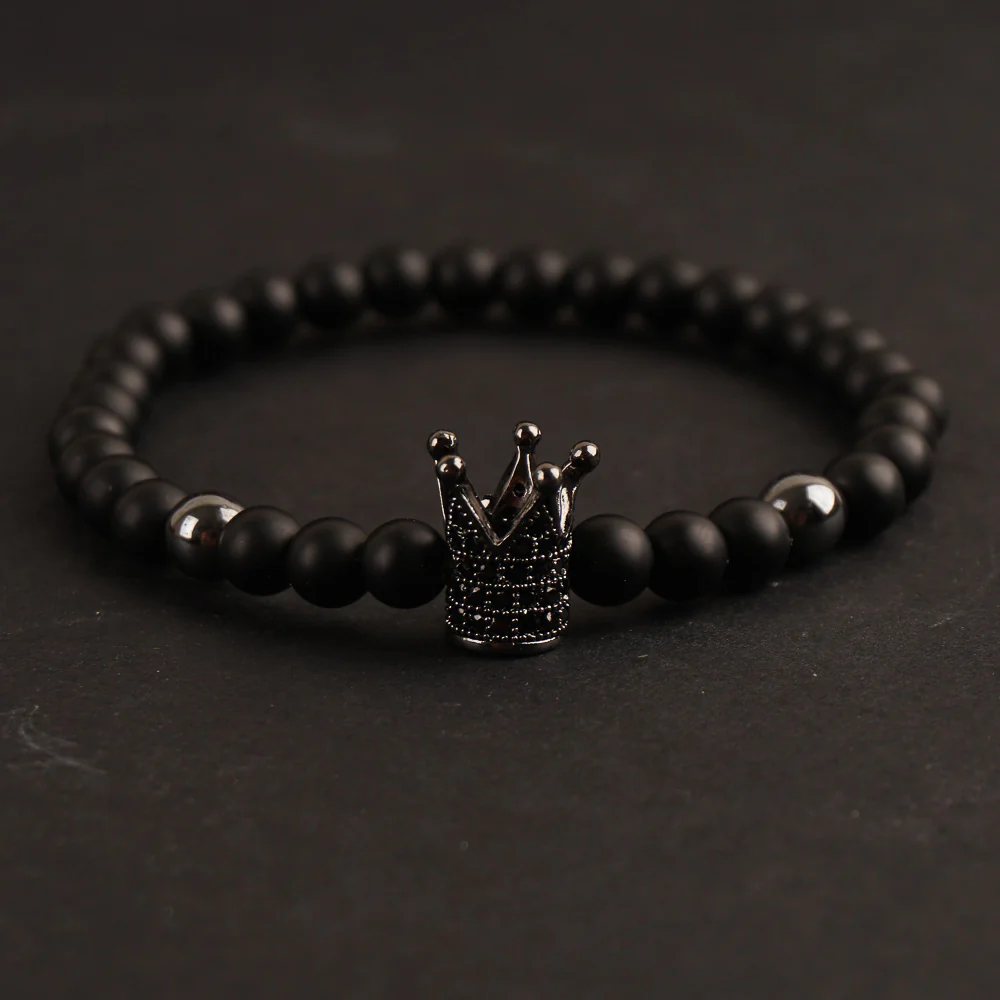 Black Crown 4mm Beads Bracelet