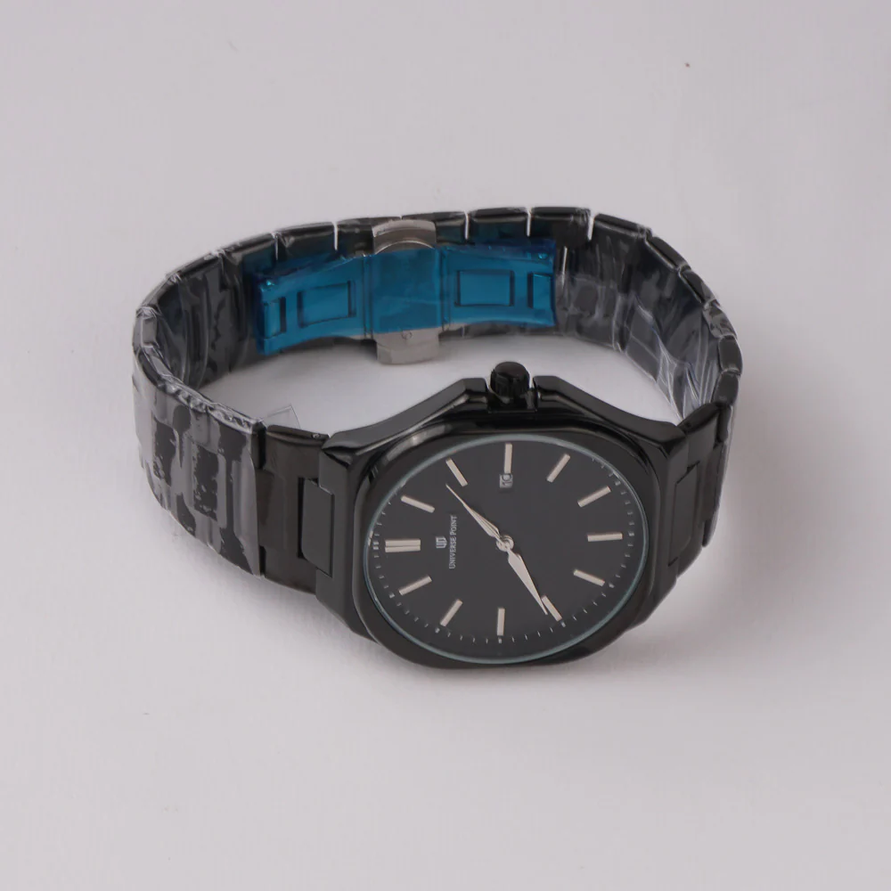 Black Chain Mans Wrist Watch Black Dial