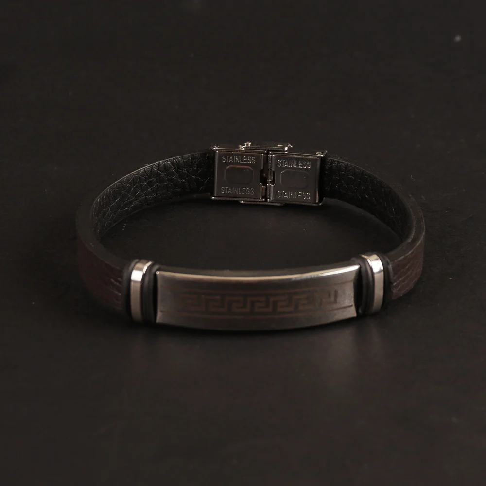 Black Leather Bracelet Silver