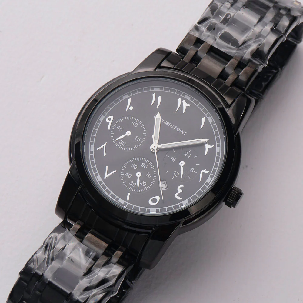 Black Chain Mans Wrist Watch Black Dial