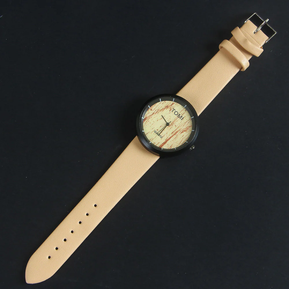 Beige Strap Black Dial Wrist Watch 1