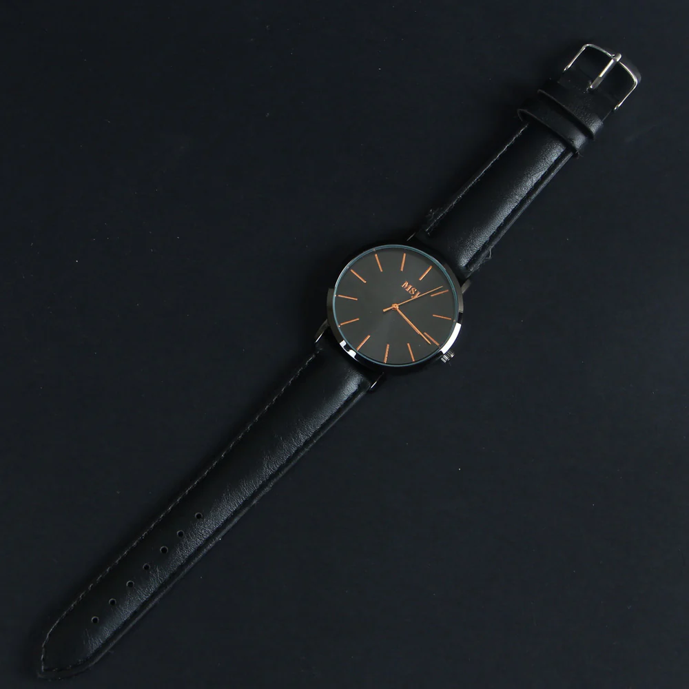 Black Leather Strap Black Dial Fashion MJ209 Wrist Watch