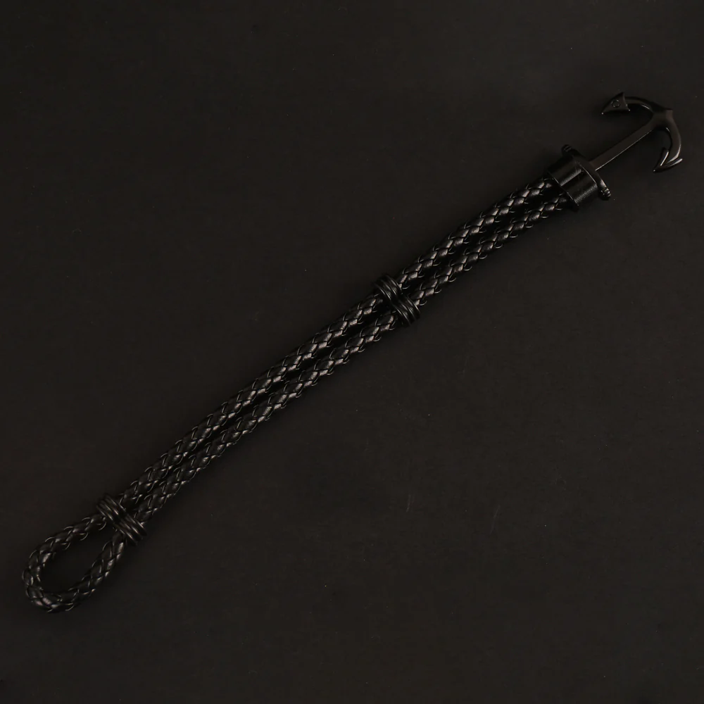 Black Leather Rope Bracelet Anchor Design