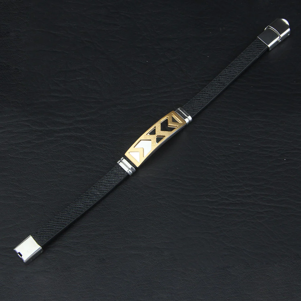 Black Leather Bracelet Adjustable Size 2