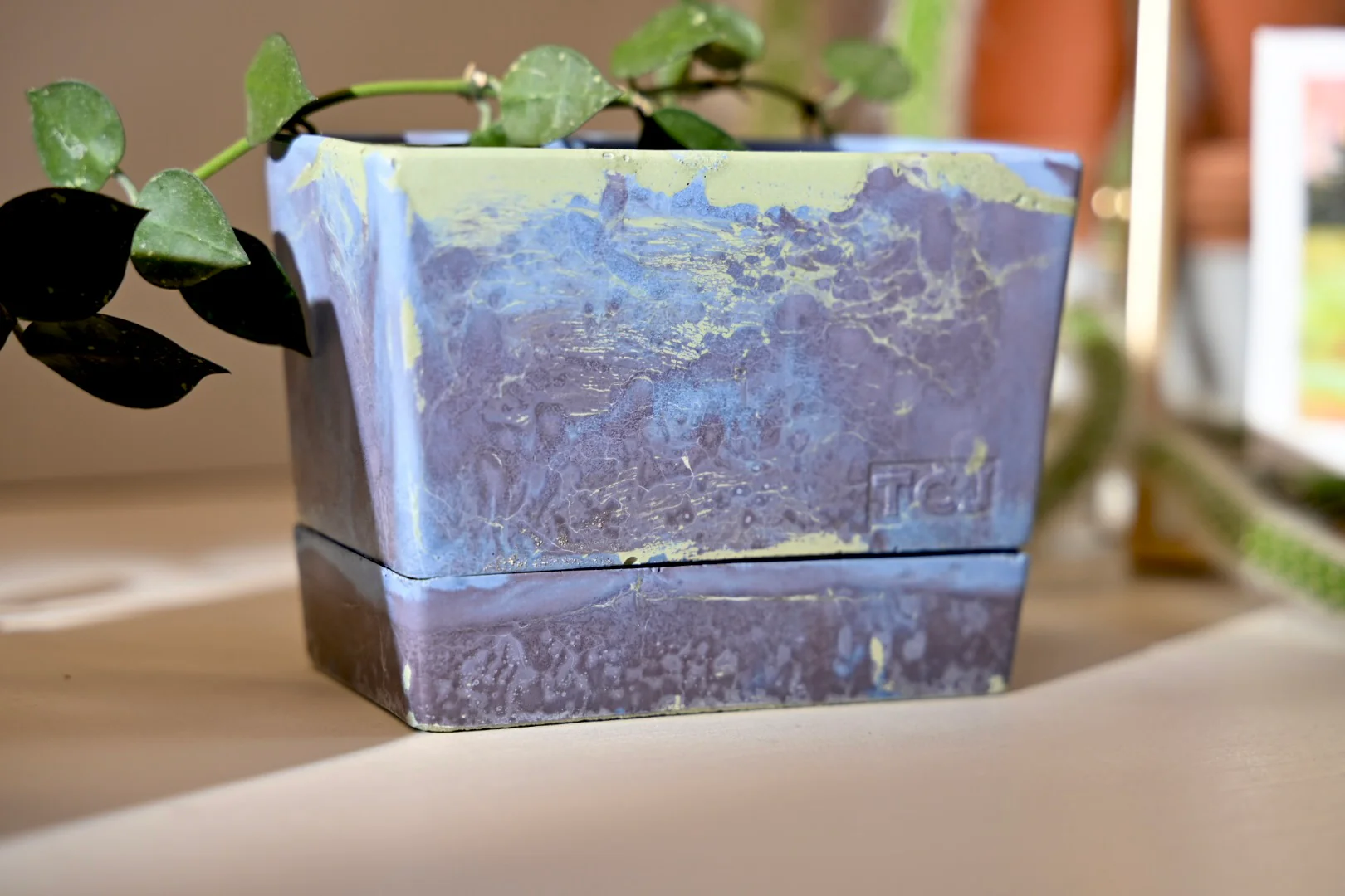 Mini Self Watering Rectangle Planter Box in Sea Stone