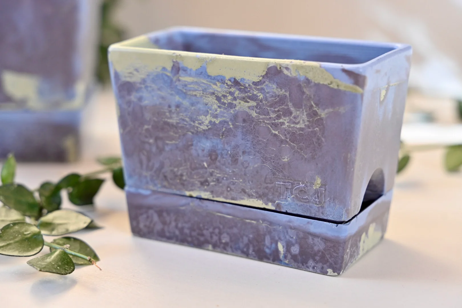 Mini Self Watering Rectangle Planter Box in Sea Stone