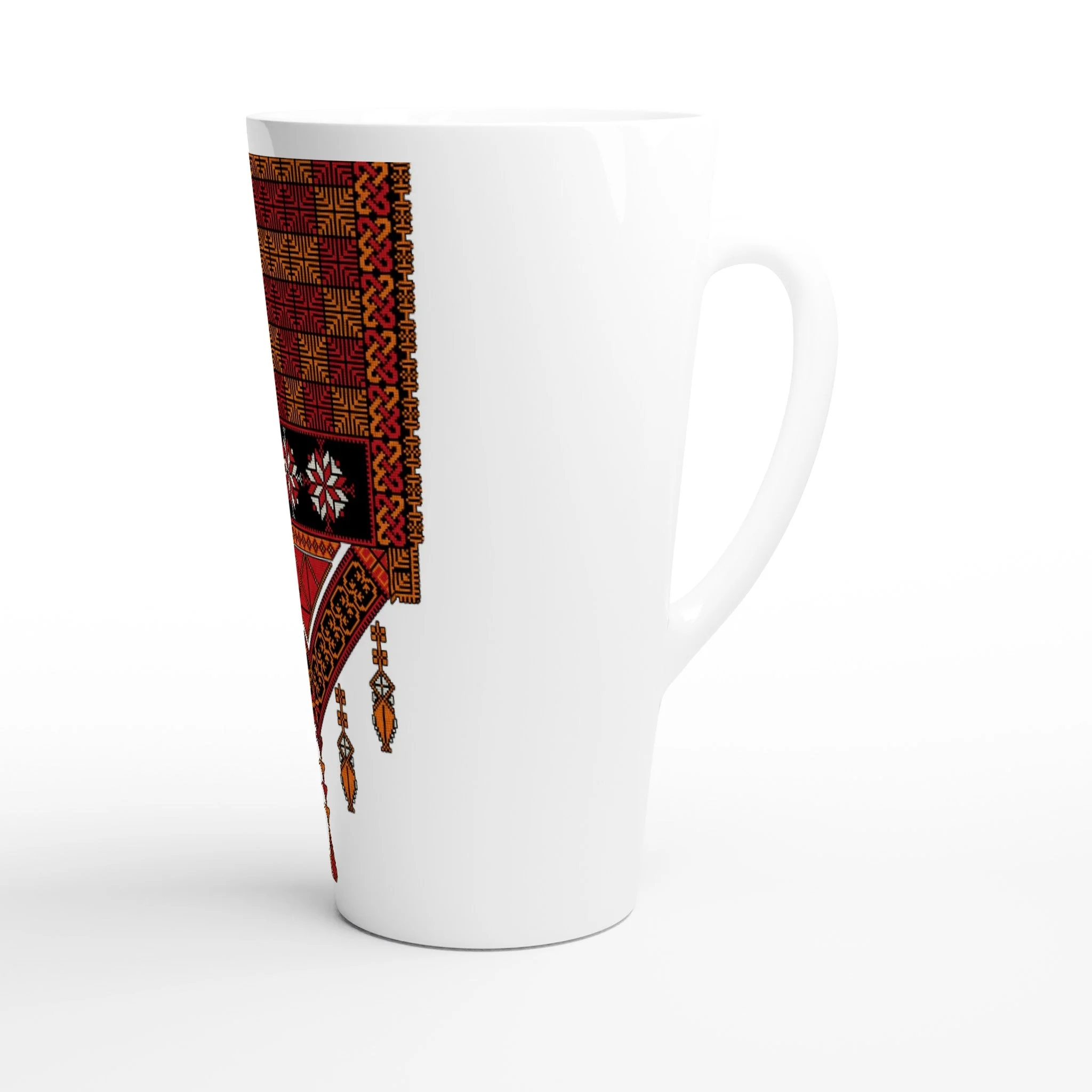White 17oz Ceramic Latte Mug with Palestine Tatreez Design