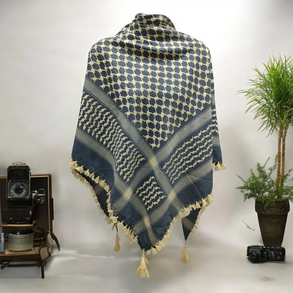 Gray and Cream Kufiya Scarf | Traditional Palestinian Keffiyeh Scarf