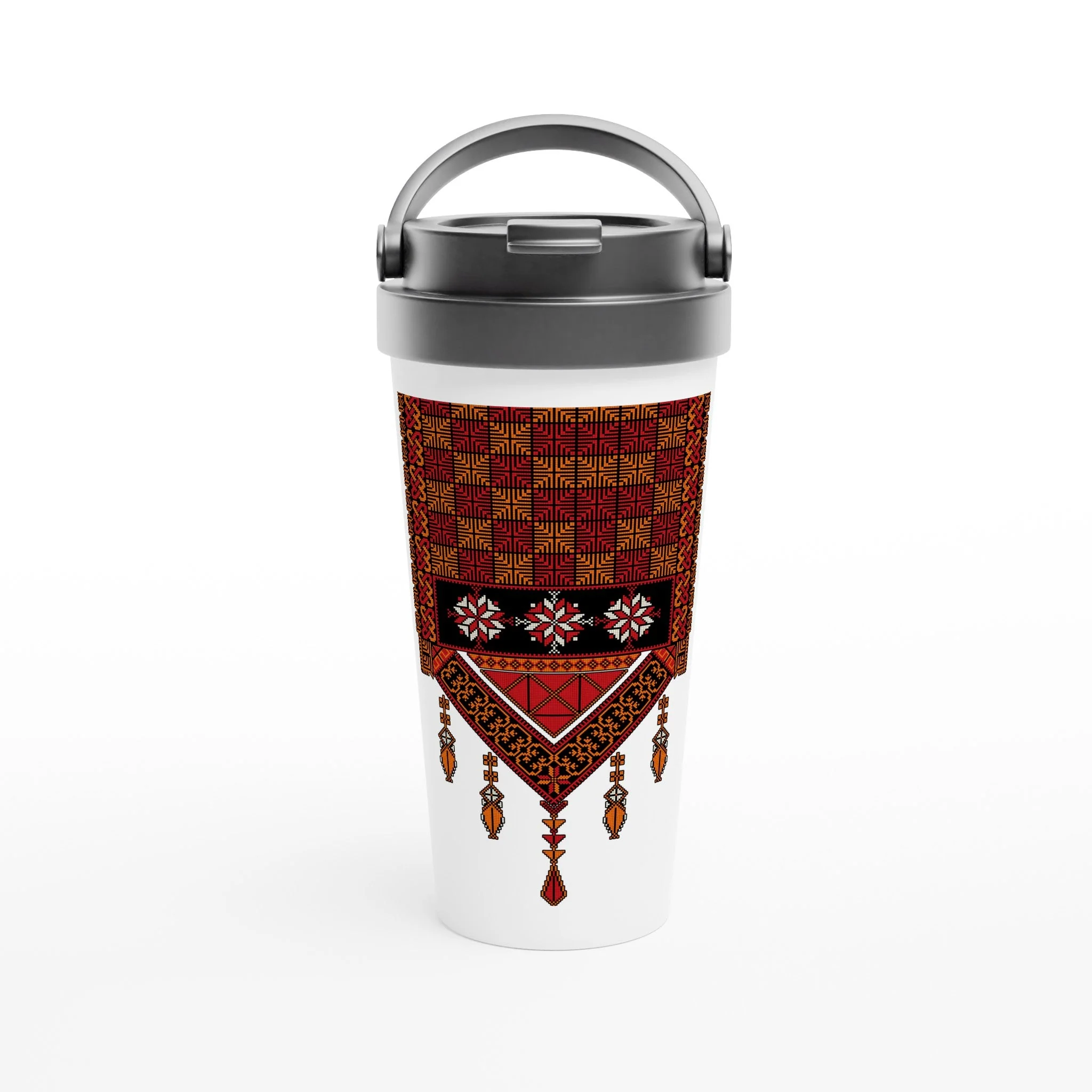 White Palestine Tatreez Design 15oz Stainless Steel Travel Mug