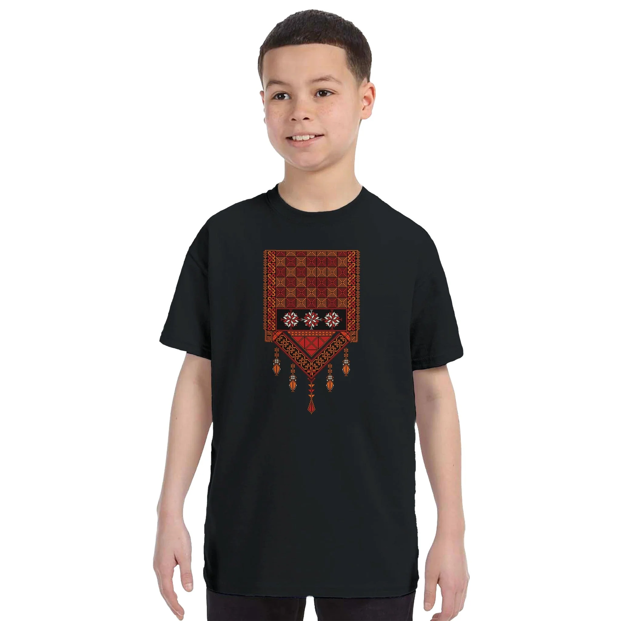 Support Palestinian Heritage with Our Kids Tatreez Crewneck T-shirt