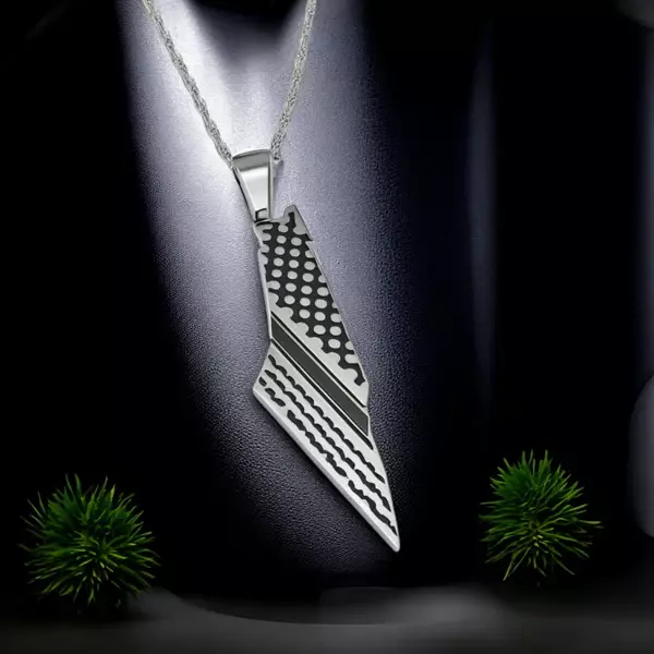 Palestine Map Kufiyah Pattern Pendant Necklace