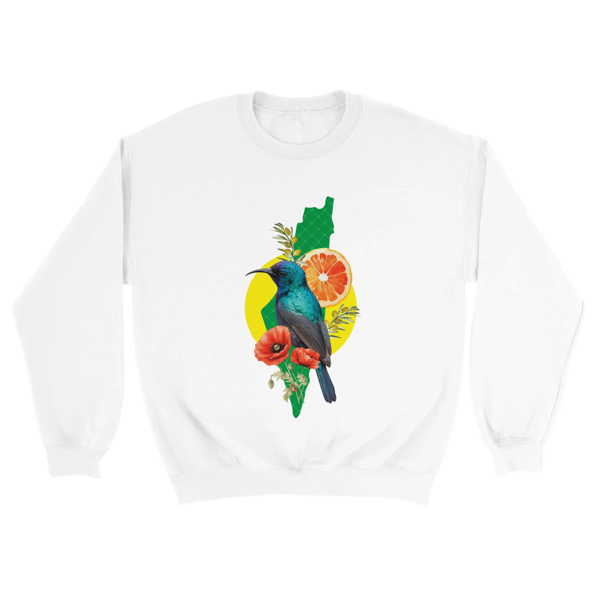 Palestine Map Sweatshirt �C Bird and Floral Design | Soft & Comfortable Heavy Blend