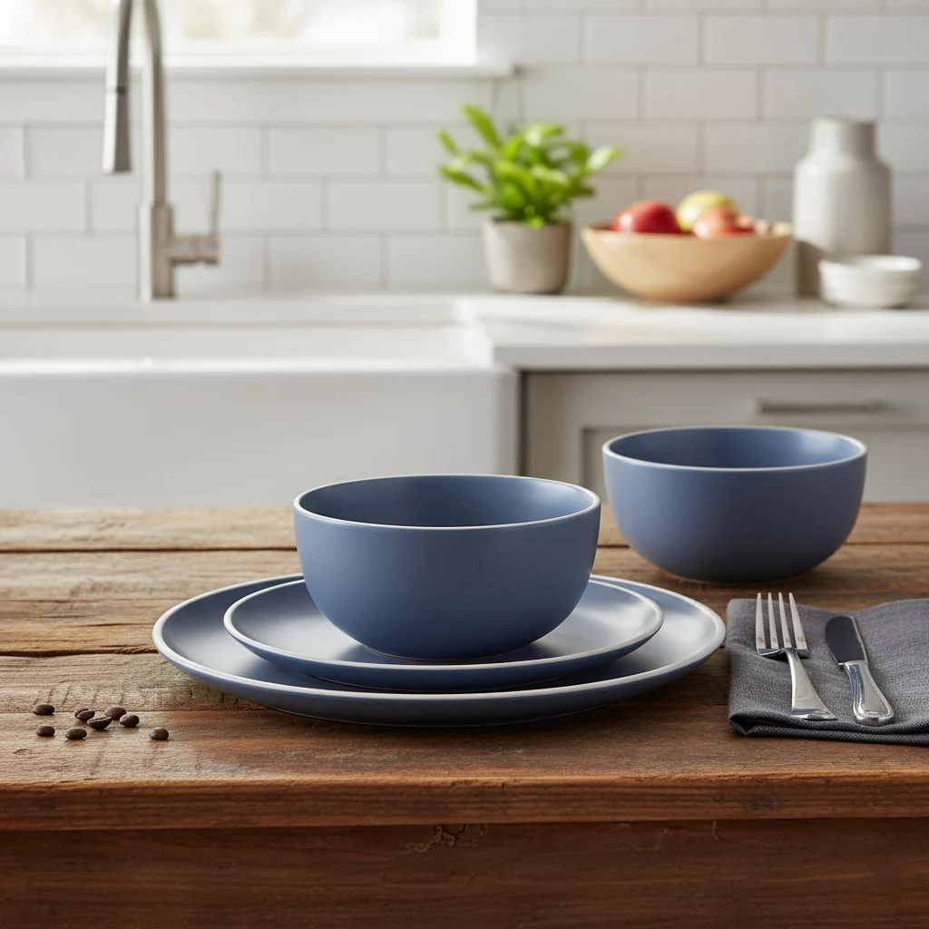 12 Piece Blue Stoneware Dinner Set