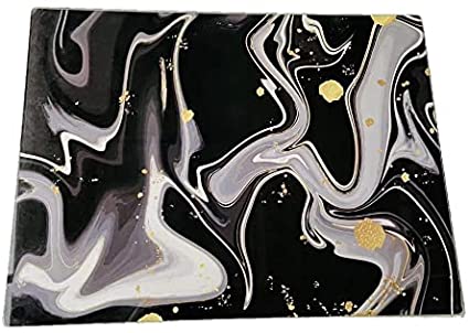 Acense Tempered Glass Worktop Saver, Toughened Glass, Smooth Edges, Rounded Corners, Size:40cmx30 cm, Style: Black Flow, Chopping Board, Non-Slip Rubber Feet, Multi-Purpose