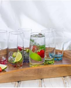 Acense 6X 390ml Multicolour Adora Highball Glasses �C Tall Glasses for Water, Gin, Juice, Cocktails, and More, Microwave Safe