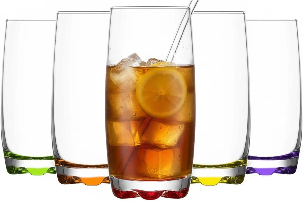 Acense 6X 390ml Multicolour Adora Highball Glasses �C Tall Glasses for Water, Gin, Juice, Cocktails, and More, Microwave Safe