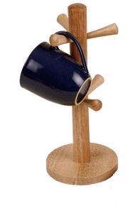 Naturals Rubberwood  Mug Tree- Holds 6 Mugs
