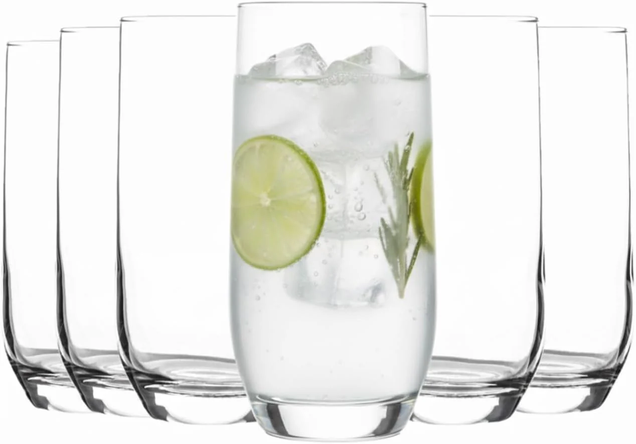 Acense 6 x Highball Glasses - Tall Hi Ball Glass Water Gin Juice Cocktail Drinking Glassware Tumblers Set (315ml)