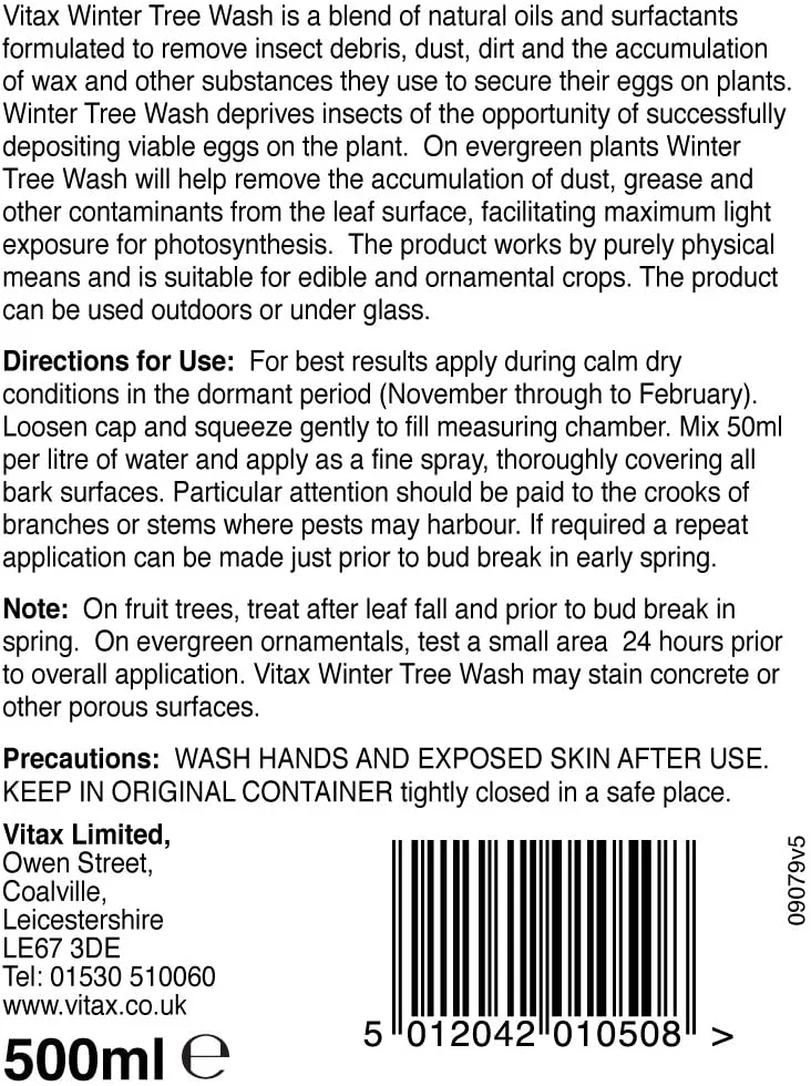 Vitax Winter Tree Wash 500ml - For Ornamental & Edible Fruit Trees and Bushes