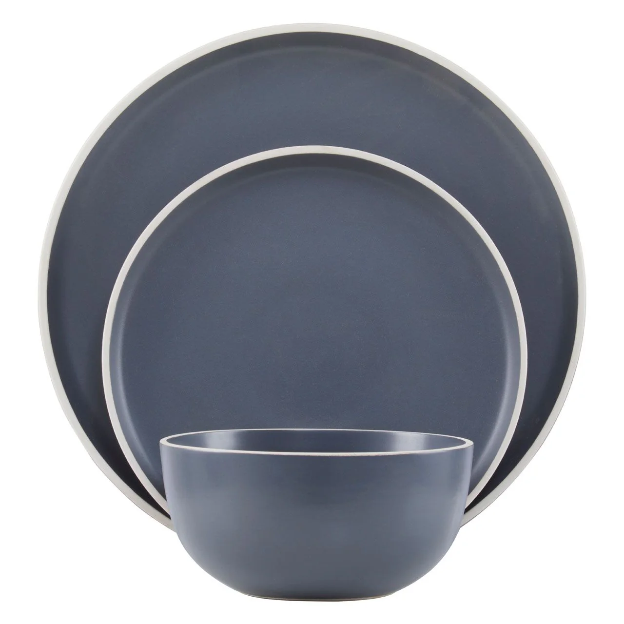 12 Piece Grey Dinner Set With White Rim